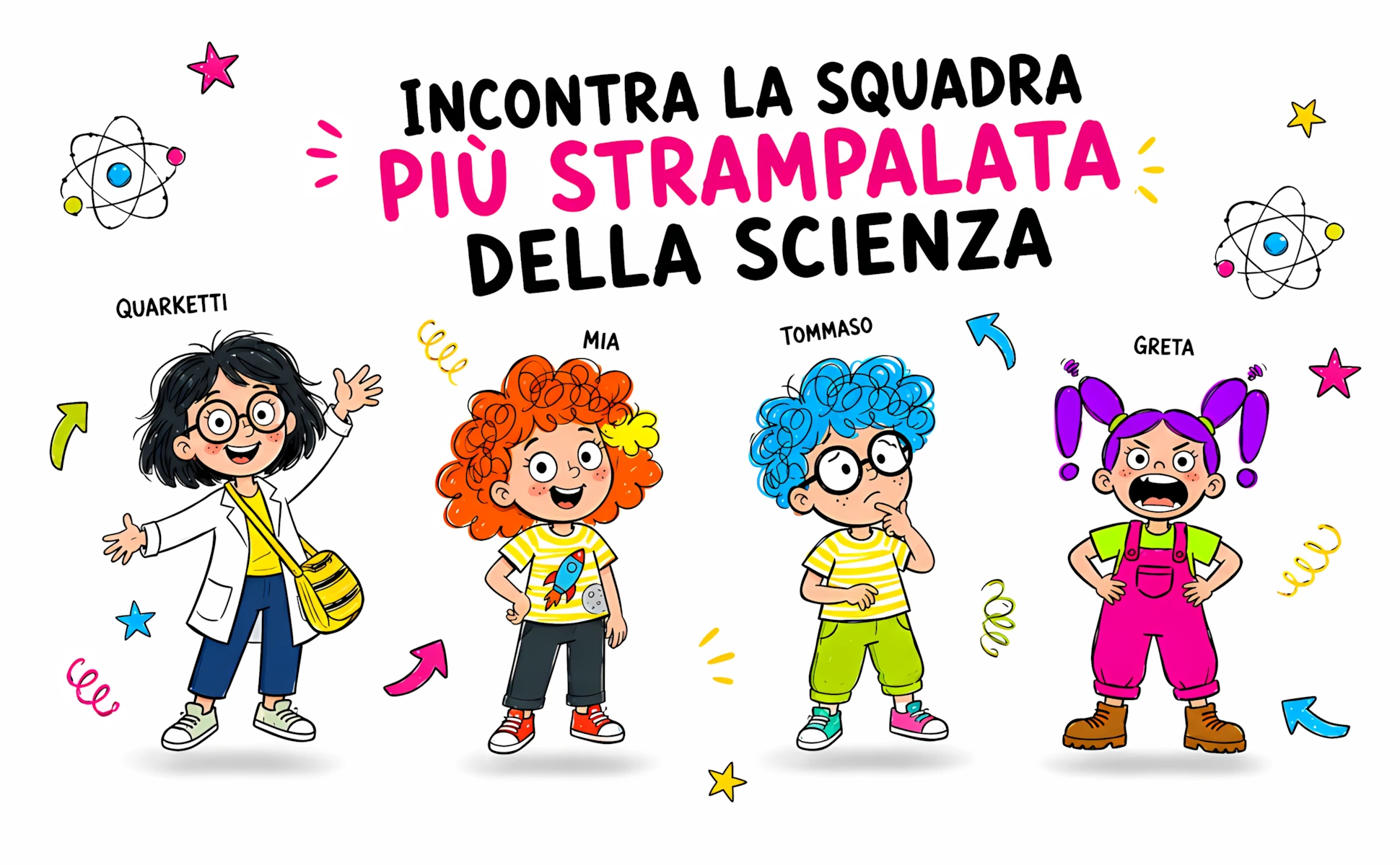 La Maestra Quarketti con Mia, Tommaso e Greta, i protagonisti del libro